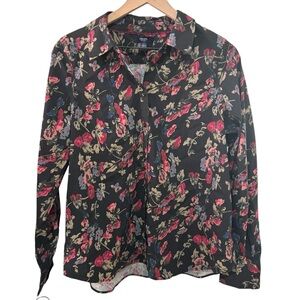 Chaps Floral Button-Up Shirt Long Sleeve Office Workwear Stretch Size Large